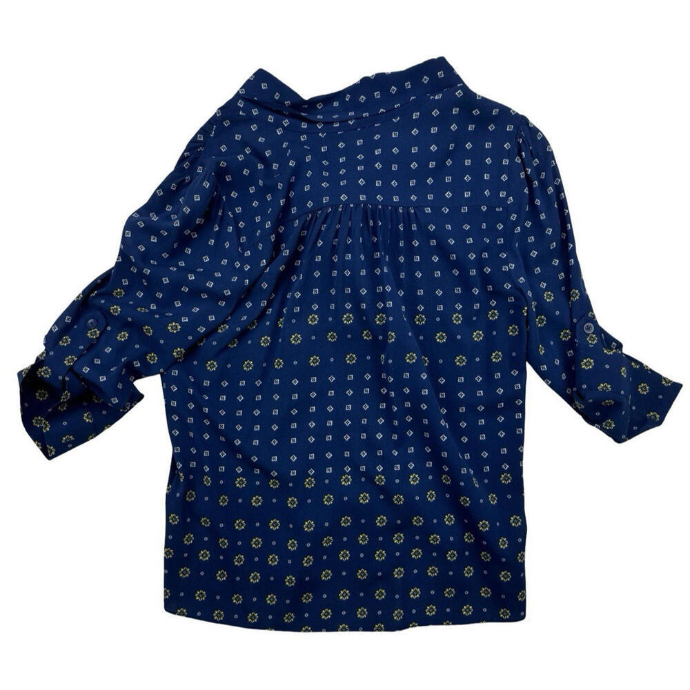 Alice + Olivia Floral Print Bow Silk Blouse Dark Blue Size XS - Picture 2 of 5